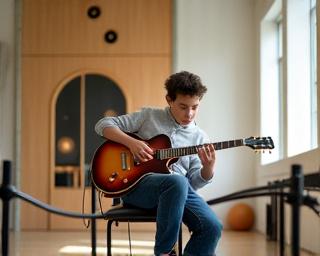 Student practicing guitar scales