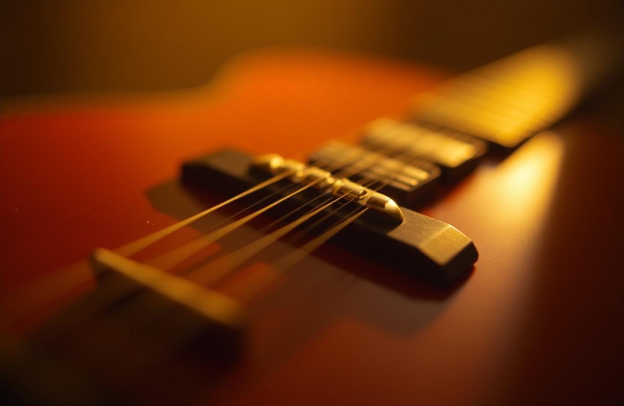 Close up of a hand playing acoustic guitar strings